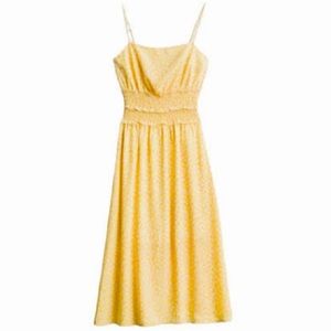 Yellow & White smocked floral midi dress